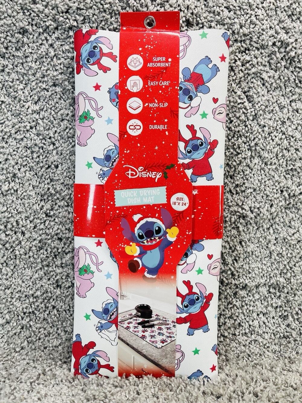 Disney Stitch Quick Drying Dish Mat Christmas Xmas 18"x24" Multicolor New Tags